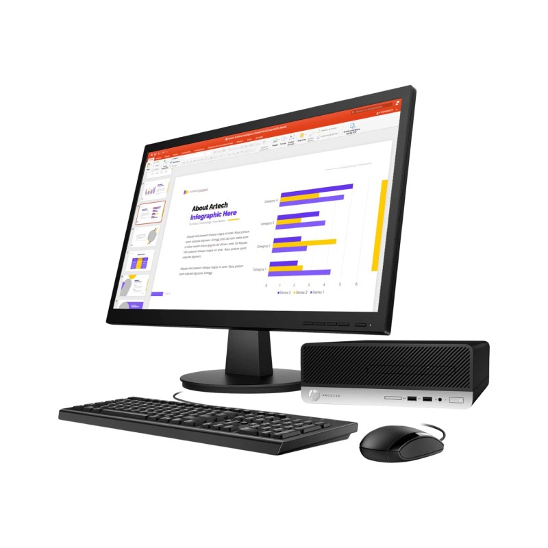 HP Prodesk 270/600 G3 Slim Core i3 7ma. Gen. 8GB RAM DDR4, 256 SSD, Monitor 19"