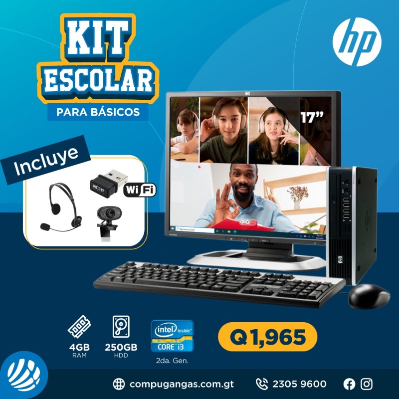 Kit Escolar # 2 para Básicos - Core i3 2da. Gen. 4/250/17" - Cámara + Auricular + Antena Wifi